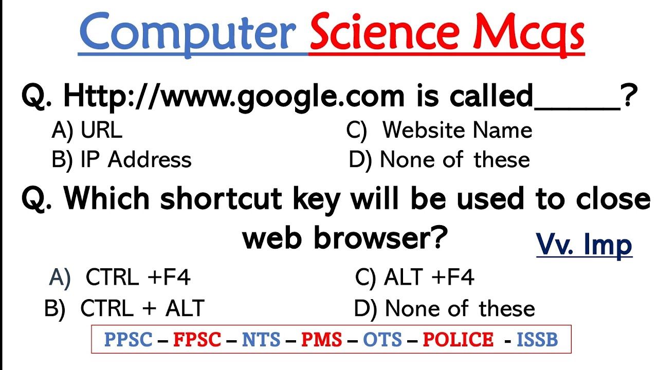 Important Computer Science MCQs from Past Papers || ppsc,css,nts,etea,fpsc etc.