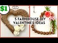 5 Beautiful Dollar Tree DIY Farmhouse Valentines 2021! Easy ideas for Dollar Tree Heart Wreath!