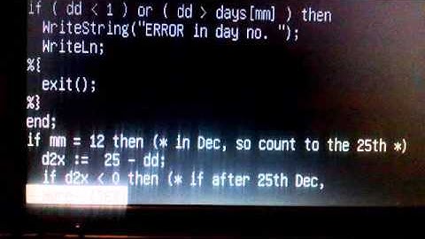 MODULA-2 Program calculating how many days to Christmas.