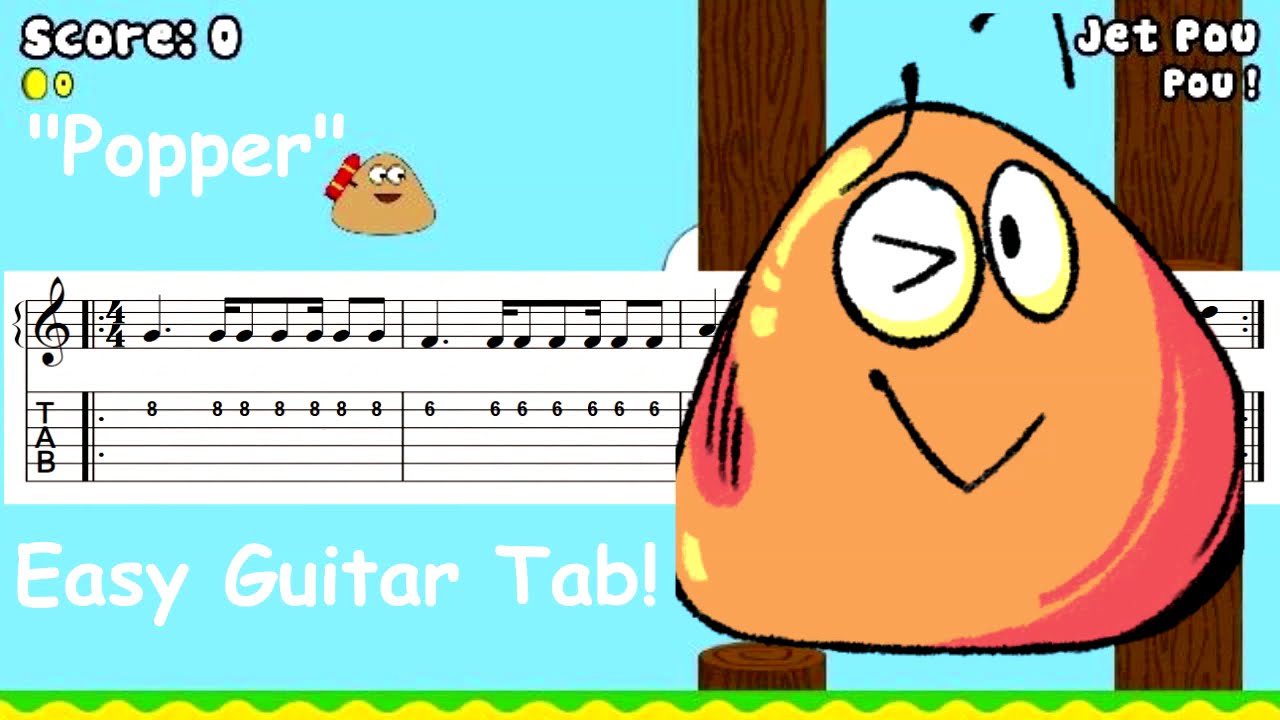Pou Cliff Jump - Theme Song - Guitar tutorial (TAB) 