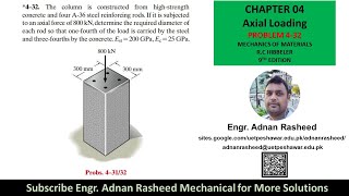 4-32 Determine the diameter of steel rod | Axial Loading | Mechanics of Materials by R.C Hibbeler
