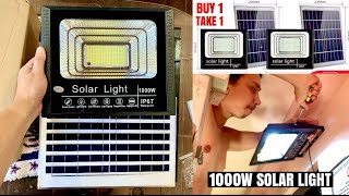 Unboxing 1000W Solar Light Auto-Sensing Outdoor Indoor Flood Light W Remote Control Review