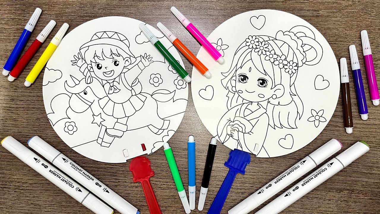 Tô Màu và Làm Quạt Giấy Nàng Tiểu Thư và Bé Gái - DIY Princess Paper Fan - Chị Tiên Nhỏ