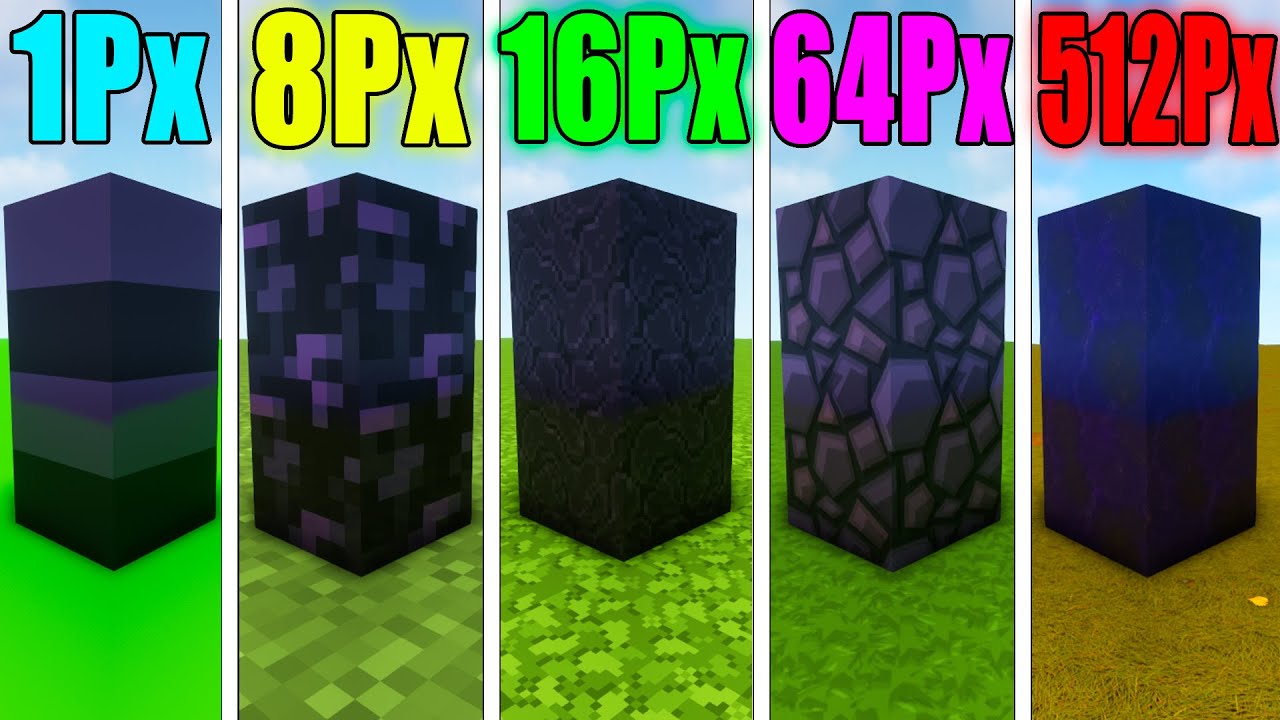obsidian in 1px vs 8px vs 16px vs 64px vs 512px minecraft - YouTube