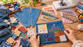 2 Beautiful Ideas from Fabric Scraps & Old Jeans | Hand Embroidery