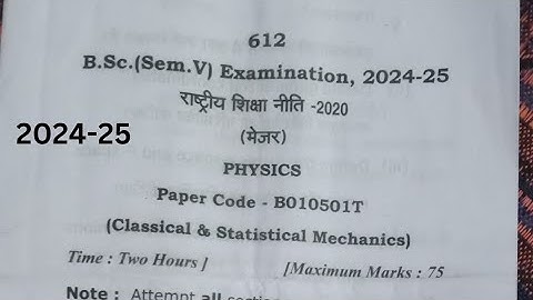 Classical and Statistical Mechanics Question Paper 📜🗞️ || B.Sc 5th Semester Physics
