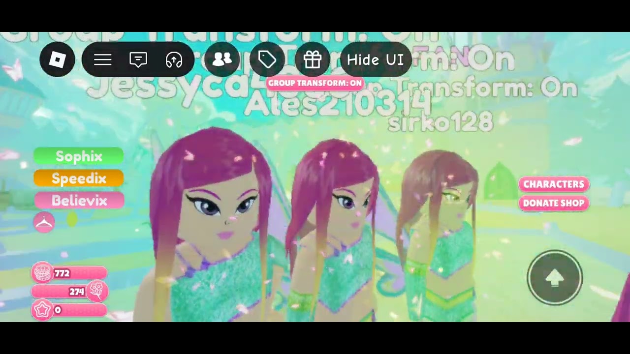 Групповое превращение Рокси в плейсе Realm of Light (Roblox)