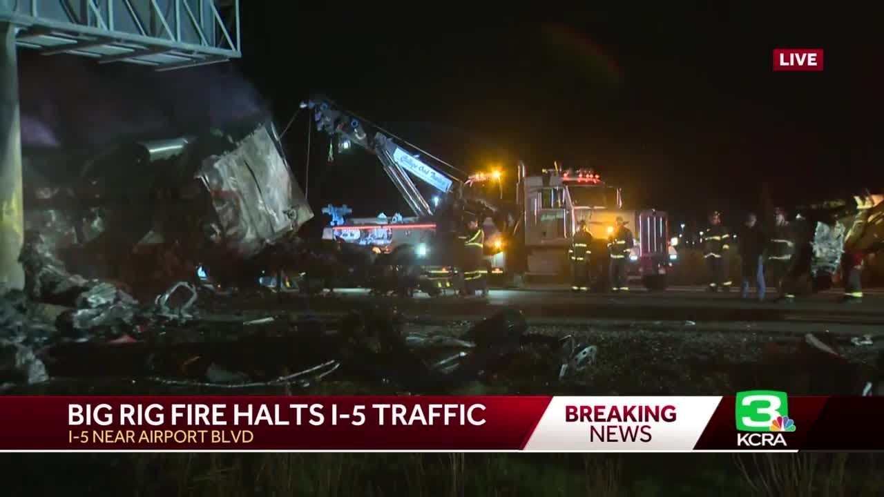 All lanes closed on SB I-5 after fiery big rig crash in Sacramento ...