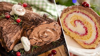 Новогодний торт РОЖДЕСТВЕНСКОЕ ПОЛЕНО | бисквитный рулет Bûche de Noël | десерт Yule Log