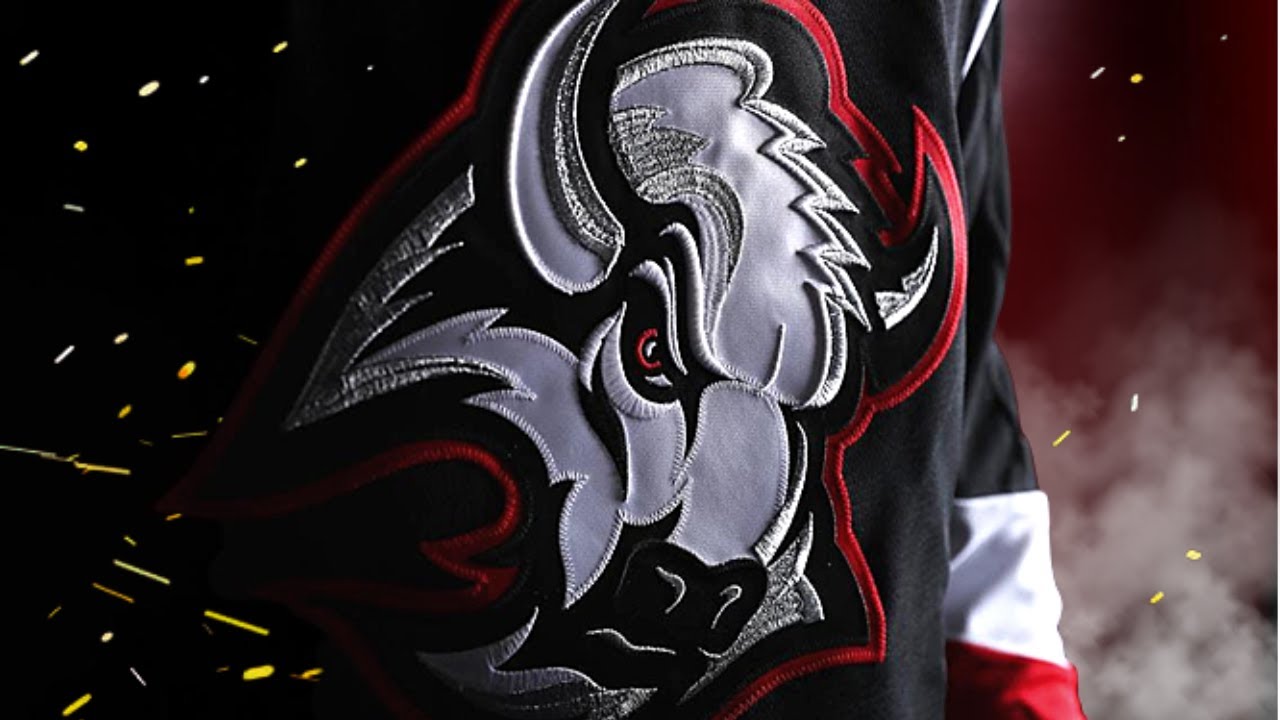 PLAY MACHINE HEAD!  The Black & Red Buffalo Sabres Goathead Jersey is  Back 