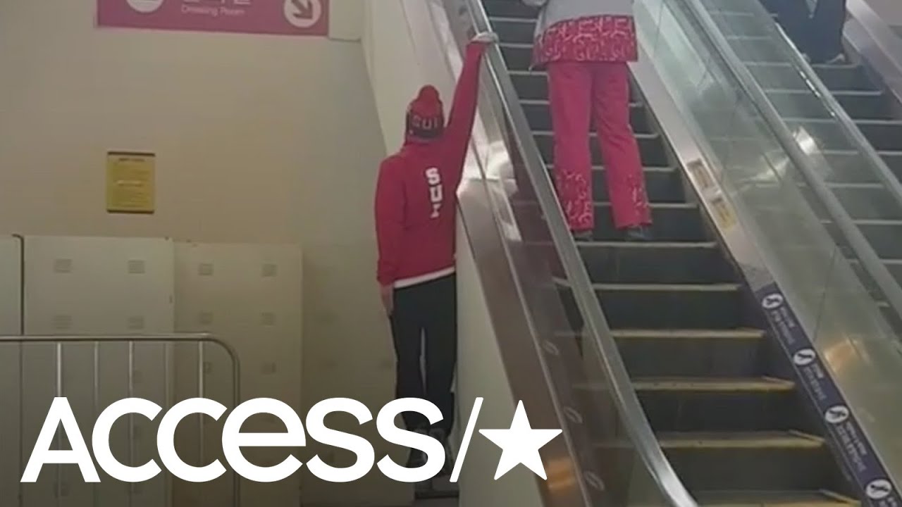 Olympic Skier Casually Turns An Escalator Ride Into A Viral Stunt At The 2018 Winter Games | Access