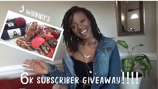 (CLOSED) 6K Subscriber Giveaway !!!!! 3 winners 14 skeins of YARN!!!!