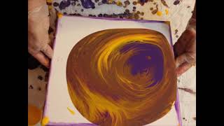 (64) Acrylic Dirty Cup Pour Painting in Purple & Gold.