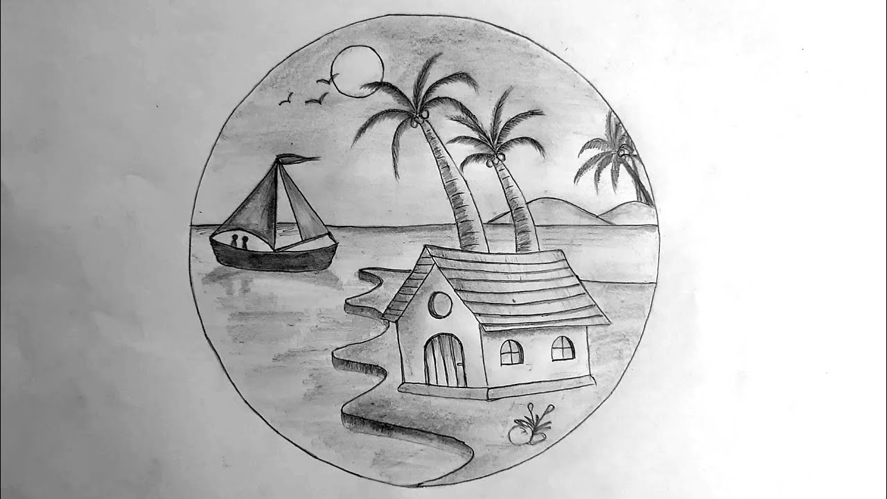 Pencil drawing in circle| how to draw nature scenery in circle ...