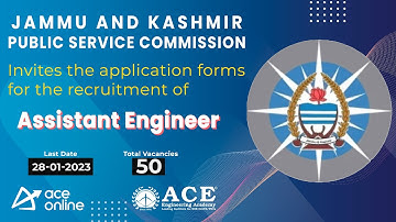 JKPSC Recruitment 2023 for post of Asst. Engineers | Total 50 Vacancies | Last date: 28-Jan | ACE