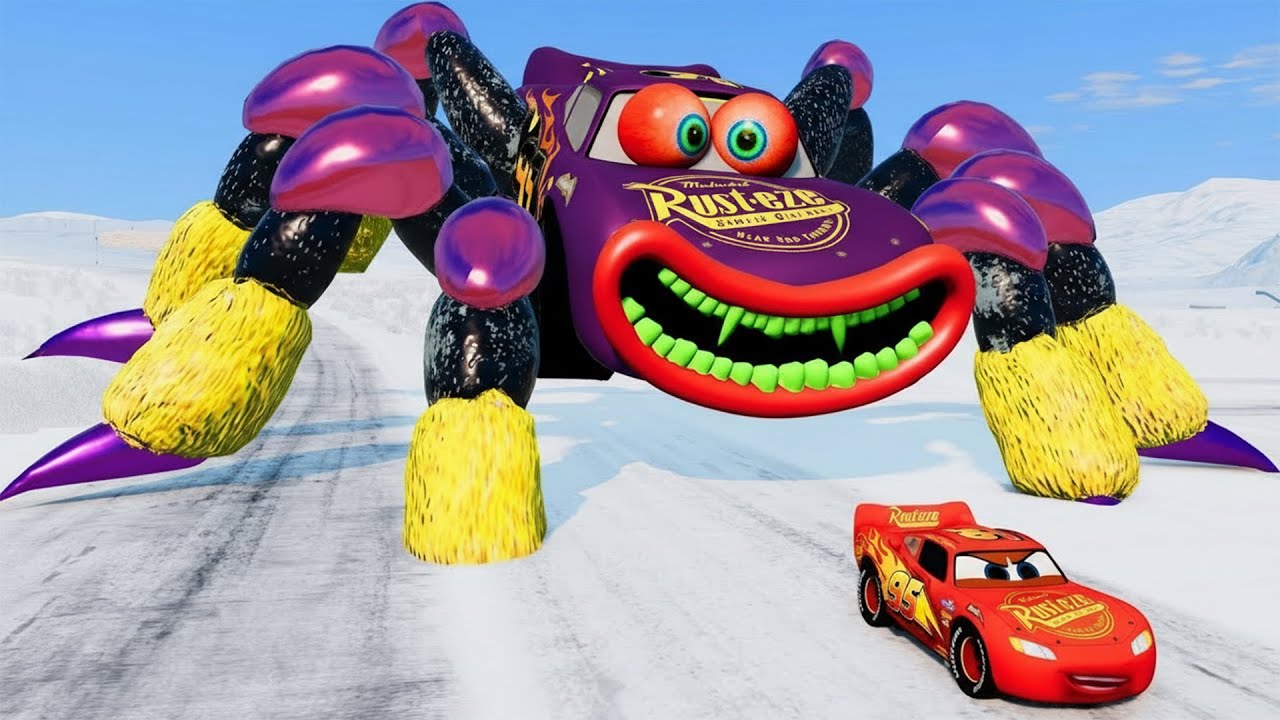 Giant SPIDER McQueen Eater Car VS Lightning McQueen Escape From Monster | Lightning McQueen Cars #2