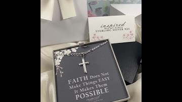 Womens Sterling Silver Cross Necklace with Figaro Chain and Faith Keepsake Card Gift