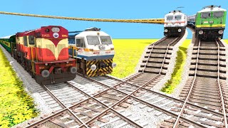 FOUR TRAINS RUNNING ON STAIRS DANGEROUS RAIL TRACKS | Indian Train Simulator | Funny Gameplay 2023