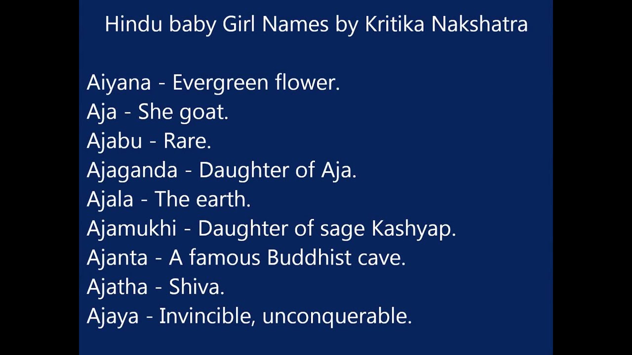 Hindu baby girl names according to kritika nakshatra YouTube