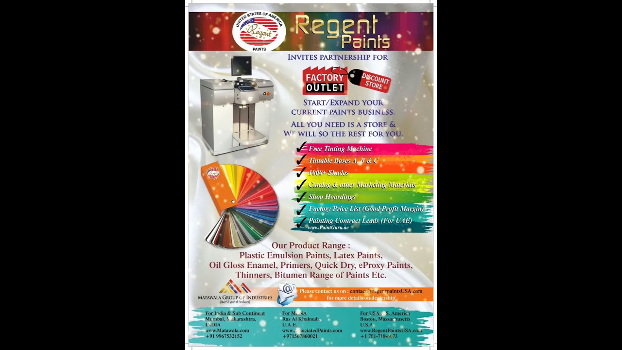 Regent Paints Inc, USA. Factory Outlet options. Open a store anywhere Globally.