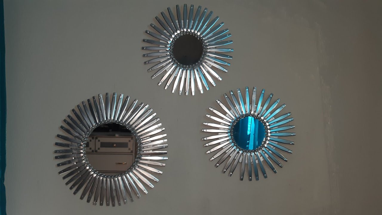 Diy sunburst mirror using spoon handles and cardboard...