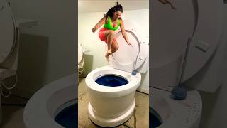SUPER HIGH JUMP😁😚😍into Worlds Largest Toilet Black Pool in Slow Motion BIG SPLASH #shorts😍😅😆p8655