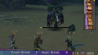 Final Fantasy X - Boss Fight: Dark Yojimbo
Gotta fight Dark Yojimbo 5 times!! The best place where you can get the Break HP Limit + Ribbon Armors easily by just fighting Yojimbo, then saving the game and resetting to start over again until you get the one you actually want! I had converting problems from the PS2 with this video dont know why..but it should be okay in HD now. Enjoy~! =)
Boss: Dark Aeon: Dark Yojimbo (Overkill)
HP: 1,600,000 (99,999)
AP: 8,000 (10,000)
Drops: Dark Matter (x2) or Master Sphere (x2)
Weapon: Break Damage Limit, Counter-Attack, Magic Counter, Overdrive AP.
Armor: Break HP Limit, Ribbon, Curseproof.
Note: This is where I farm all of my 99 Dark Matters and a little luck to get the equipments. Final Fantasy X - Boss Fight: Dark Yojimbo
