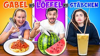 STÄBCHEN vs LÖFFEL vs GABEL CHALLENGE! Getränk mit Stäbchen, wie soll das funktionieren?