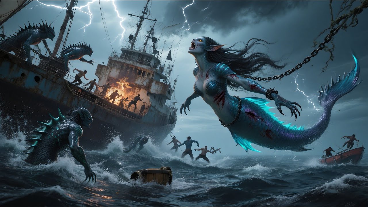 Принцесса-русалка захвачена людьми, морские армии нападают на корабль после темноты!