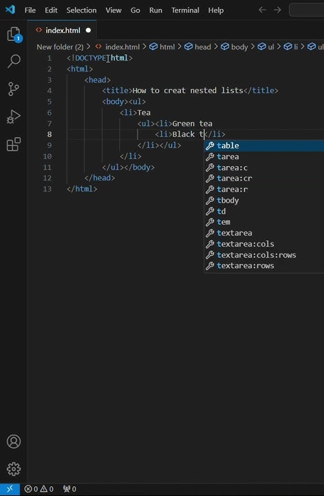 How to create nested list in HTML.#viral #wtmastercode #shorts # ...