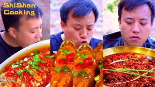 Village Funny Mukbang | Outdoor Stone Cooking |  Eating Special Fish Recipe Collection#石神
