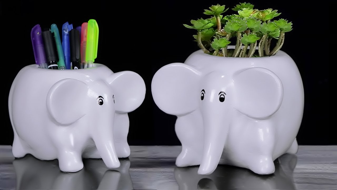 ⁣Elephant Shape pens Holder & Tree pot Showpiece making // Gift item showpiece making