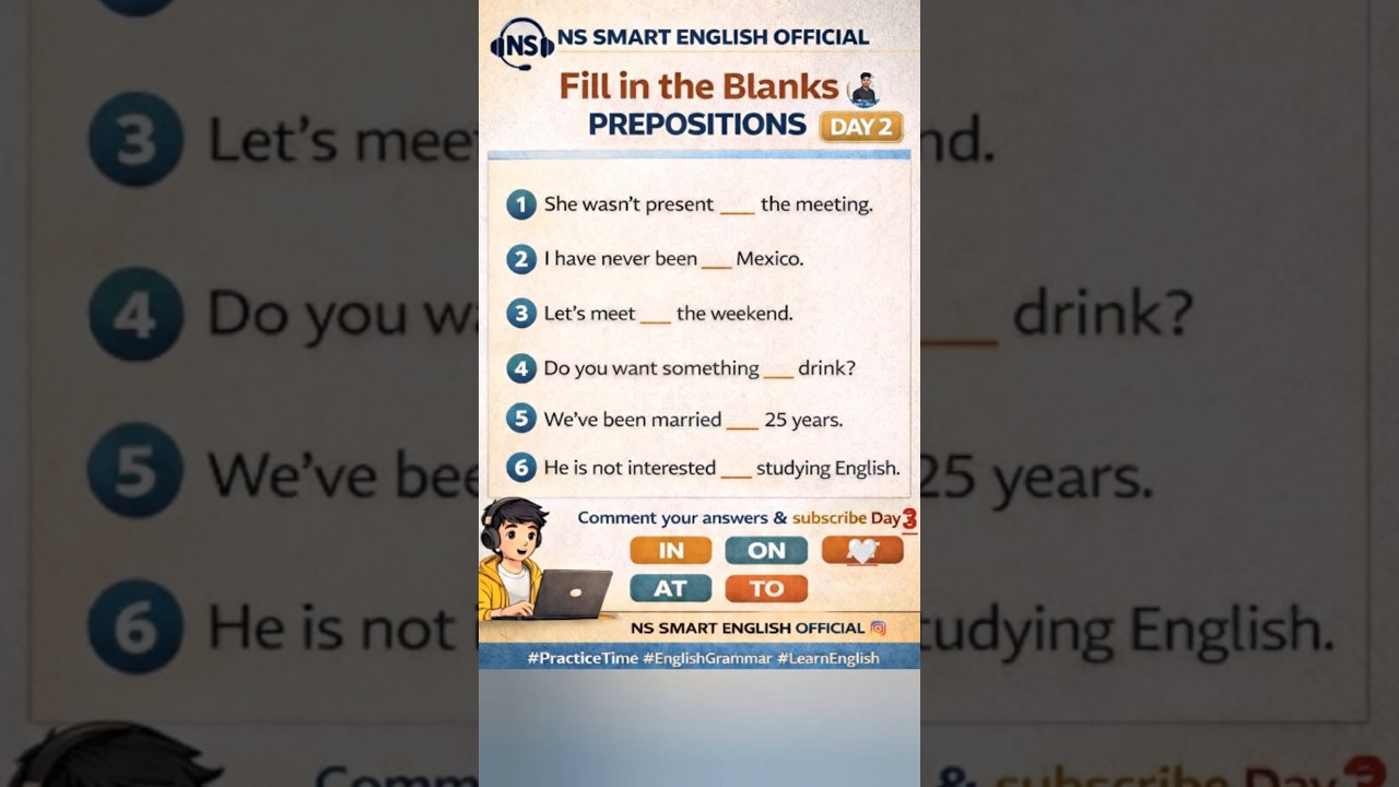 Fill in the Blanks | Prepositions IN ON AT TO | English Grammar Quiz Day 2 #viral #shorts #trending