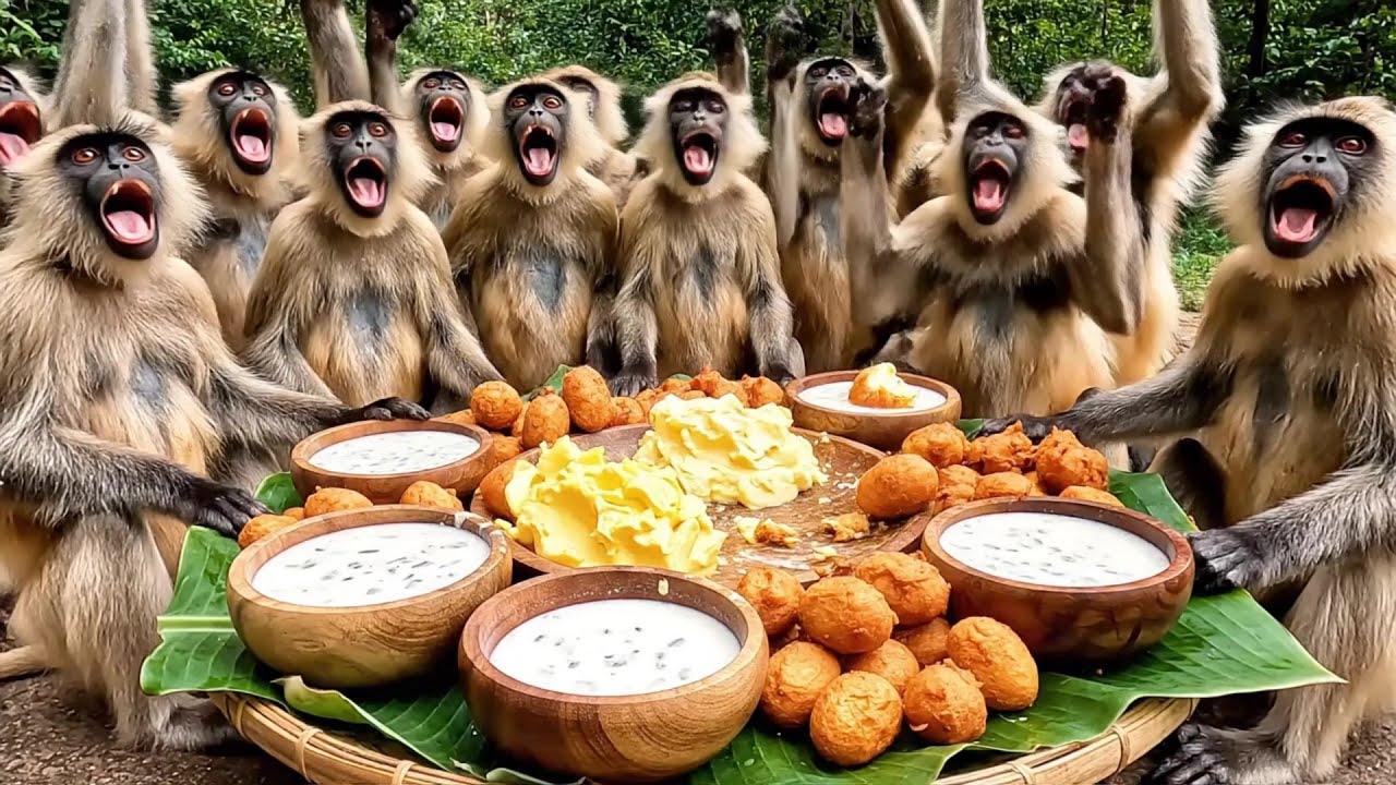 Real Village Scene Monkeys Prepare Lassi and Butter Like Humans | Traditional Cooking Process