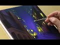 How to draw a Rainy Day on Black Canvas / Acrylic Painting for Beginners #312