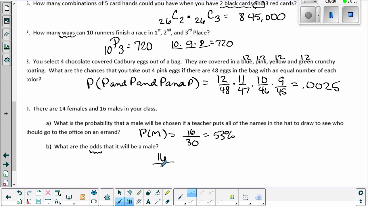 Mrs Eischens Alg 2 Probability Review Worksheet YouTube