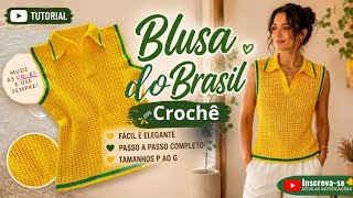 Blusa de Crochê Gola Apolo Elegante | BLUSA DO BRASIL DE CROCHÊ 💛💚
