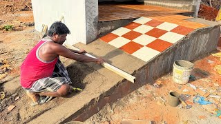 Entrance Ramp Tiling – Checkerboard Tile Installation Done Accurately | Ramp Construction