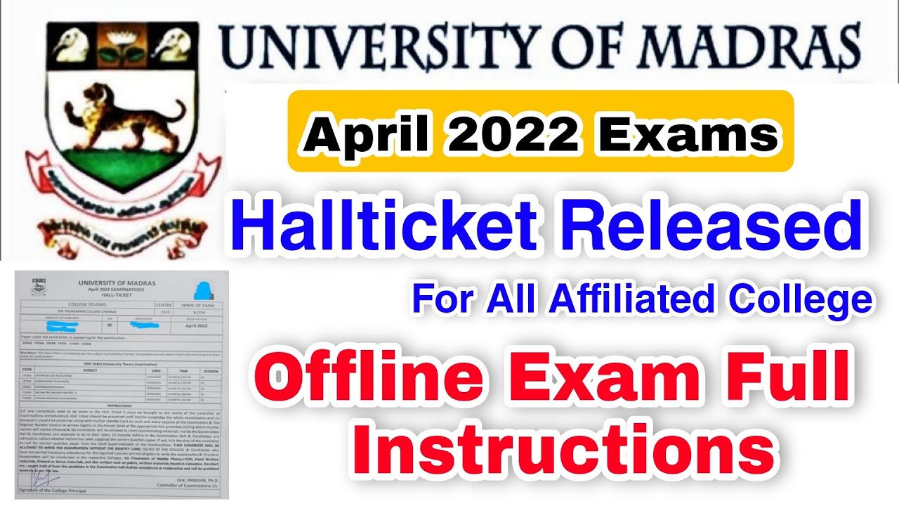 Madras University April 2022 Exam Hallticket and Exam Full Instructions 👍