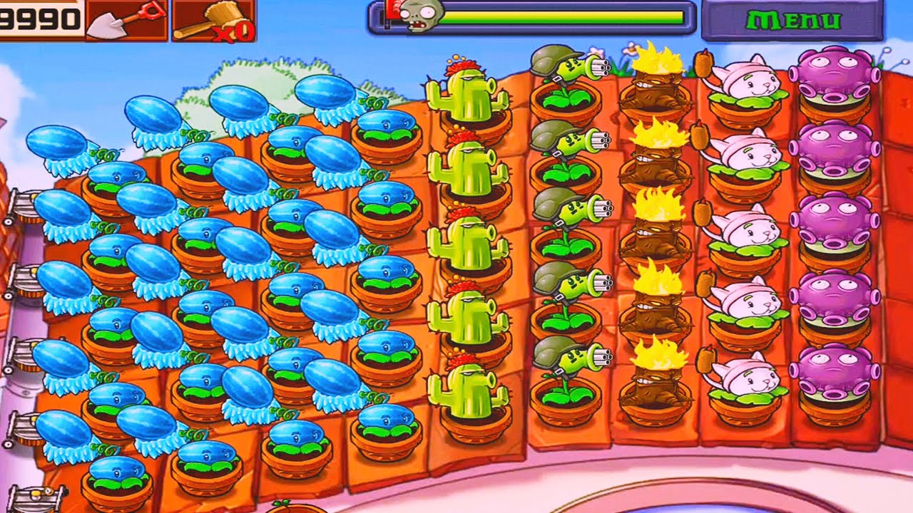 PVZ Gameplay | Survival Roof | Plants Vs All Zombies 5 Flags ...