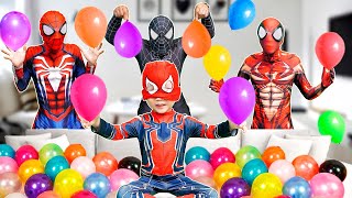 KID SPIDER MAN Popping BALLOONS \& TRICKS Shots Compilation || TEAM SPIDER-MAN IN REAL LIFE