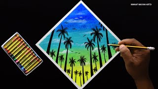 Hawaii Sunset Drawing | for Beginners with Wax Crayons | step by step | Satisfying #115