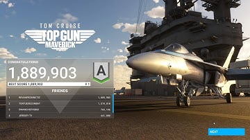 Top Gun Landing Challenge: an excellent score 1,889,903 points. Microsoft Flight Simulator