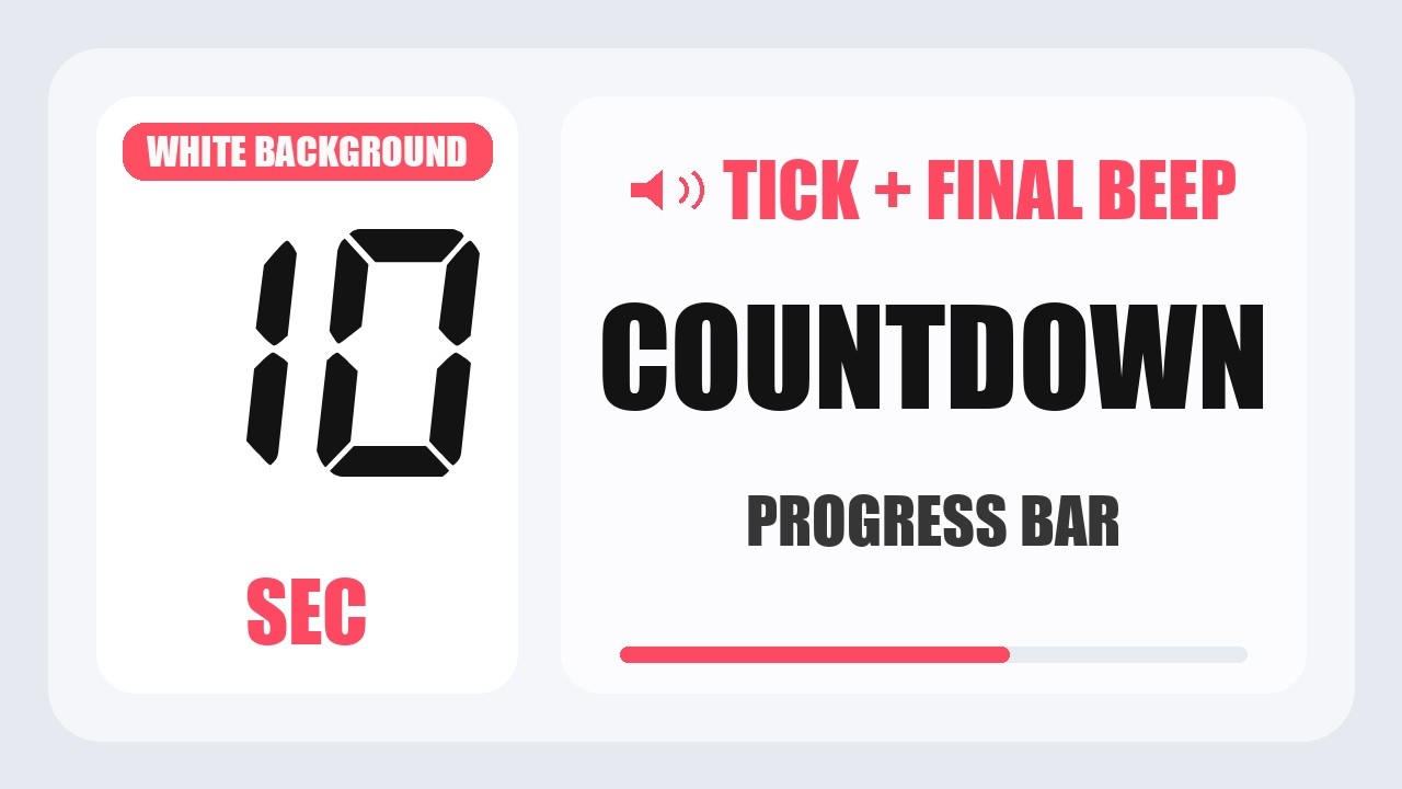 10 Second Countdown Timer | Tick + Final Beep | White Background 4K ...