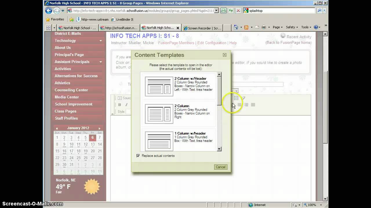 Creating Web Page in SchoolFusion