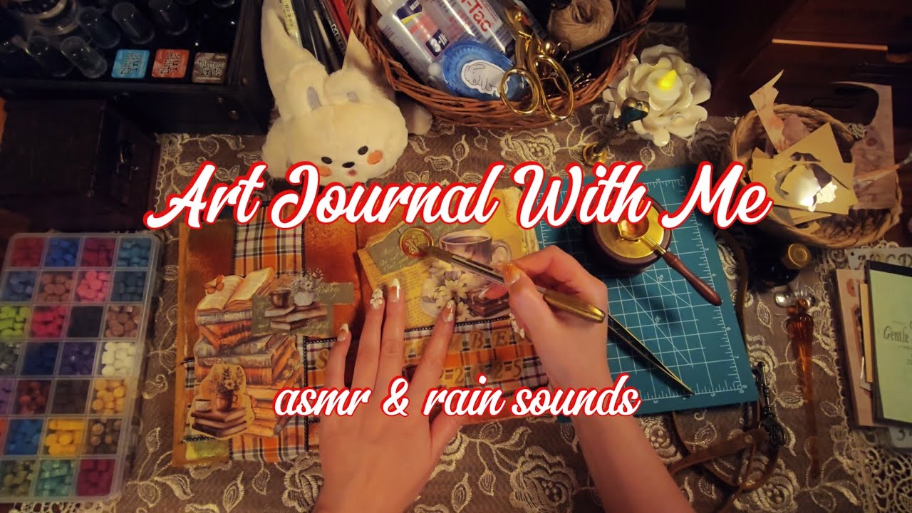ASMR Art Journaling: Fall Themed 🍁🍂 Cozy Vibes with Rain Sounds 🌧 (No talking) | Sleep/ Study/Relax
