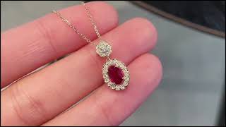 Red Ruby Pendant Oval Shape 0.50 Cts Gemstone Mozambic 0.19 Cts Diamond 18k Gold Jewelry Wt 2.24 Gms Net Worth