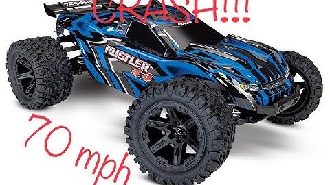 Traxxas Rustler 4x4 70.1 mph speed run CAR CRASH!