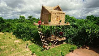 Building a Private Complete Bamboo House in the Atmospheric Forest by Beautiful Survival Girls