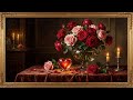 4K Frame TV Wallpaper: Elegant Red Rose &amp; Antique Gold